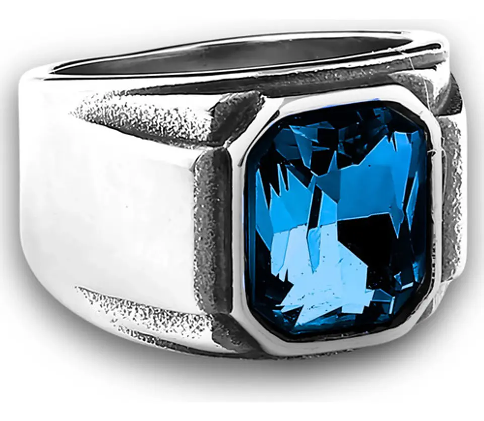 Anillo Argolla Acero Inoxidable Color Plata Piedra Hombre 2
