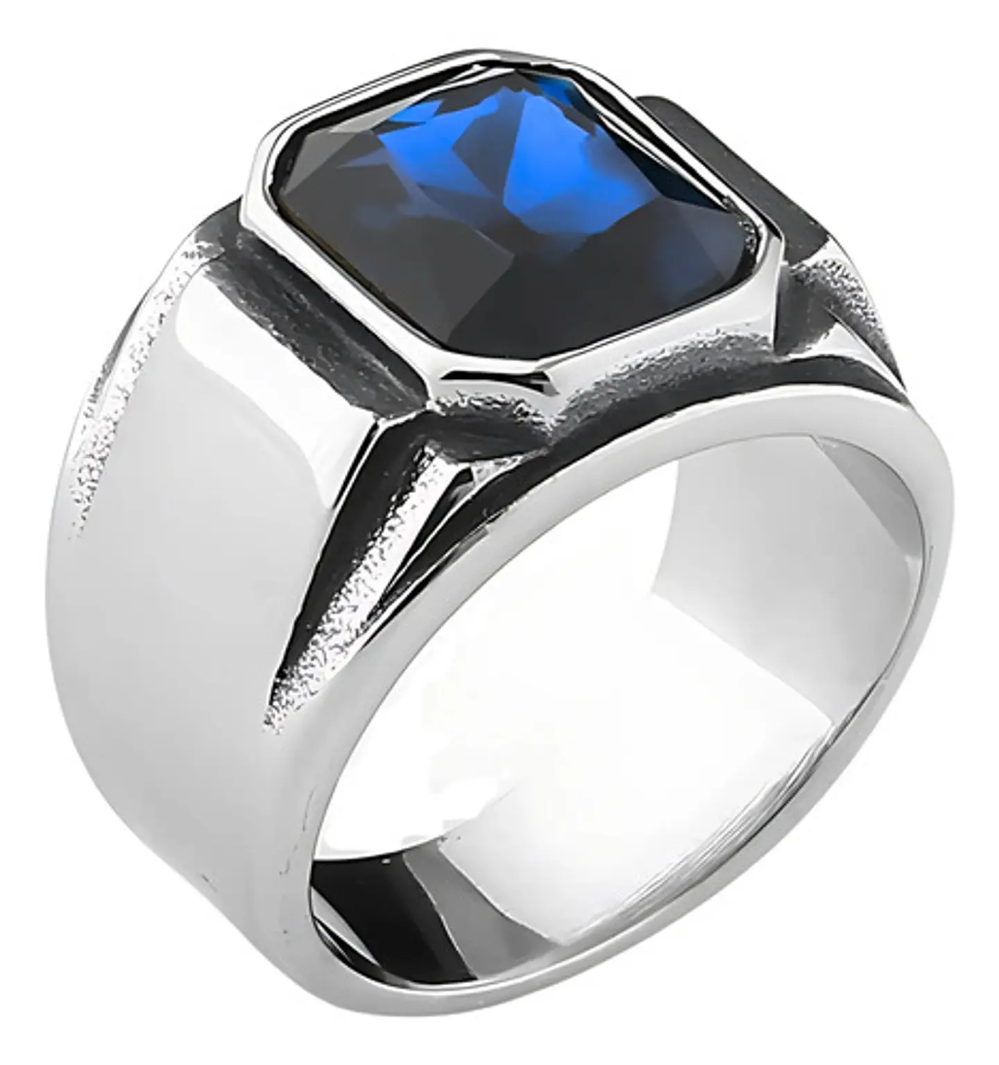 Anillo Argolla Acero Inoxidable Color Plata Piedra Hombre 3