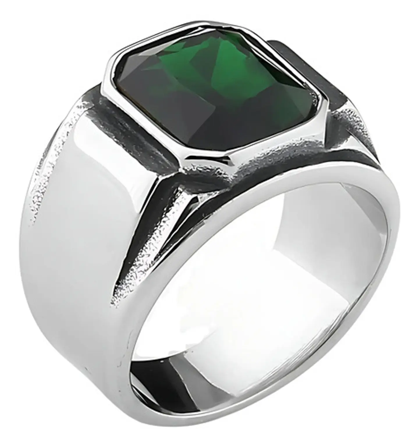 Anillo Argolla Acero Inoxidable Color Plata Piedra Hombre 10