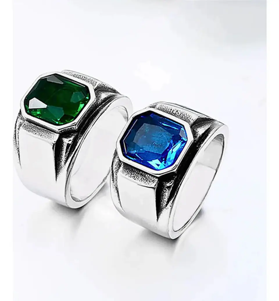 Anillo Argolla Acero Inoxidable Color Plata Piedra Hombre 12