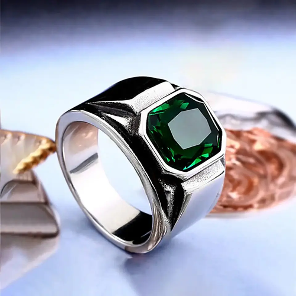 Anillo Argolla Acero Inoxidable Color Plata Piedra Hombre 13