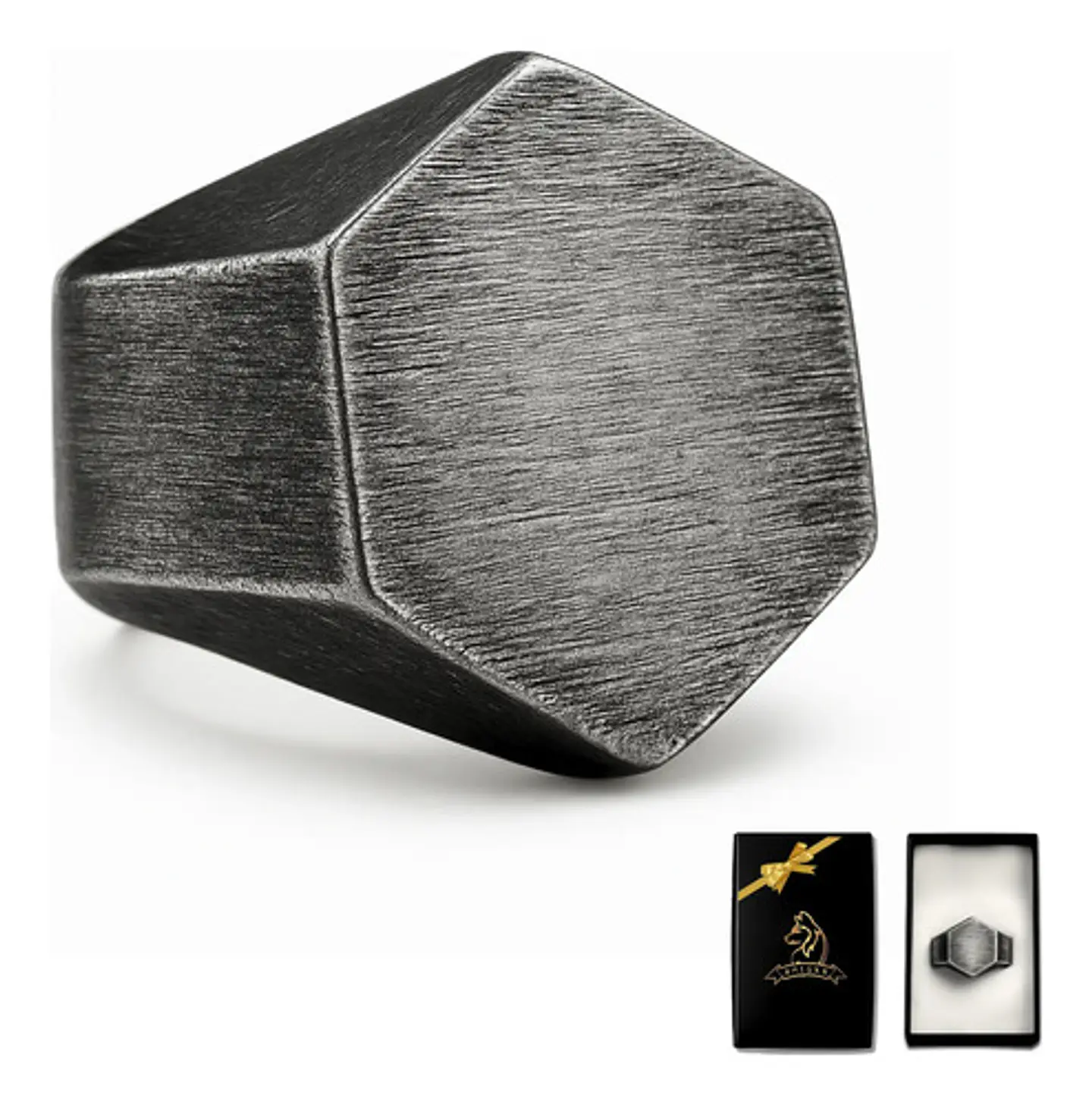 Anillo Hombre Hexagonal Geométrico Polaco Color Plata Acero 1
