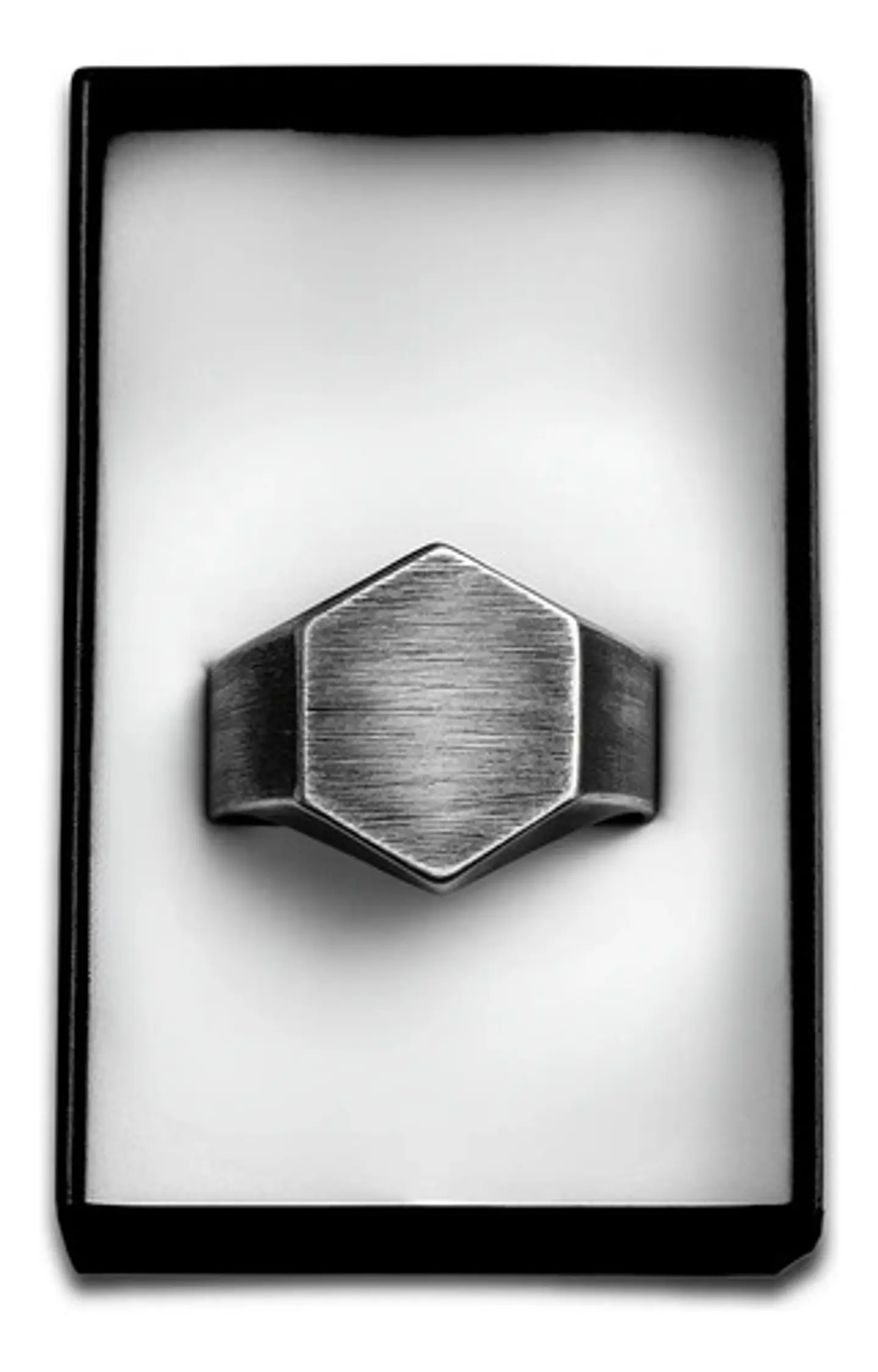 Anillo Hombre Hexagonal Geométrico Polaco Color Plata Acero 2