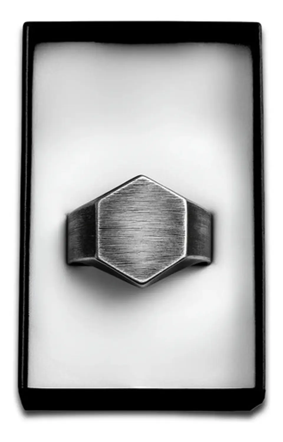 Anillo Hombre Hexagonal Geométrico Polaco Color Plata Acero 2