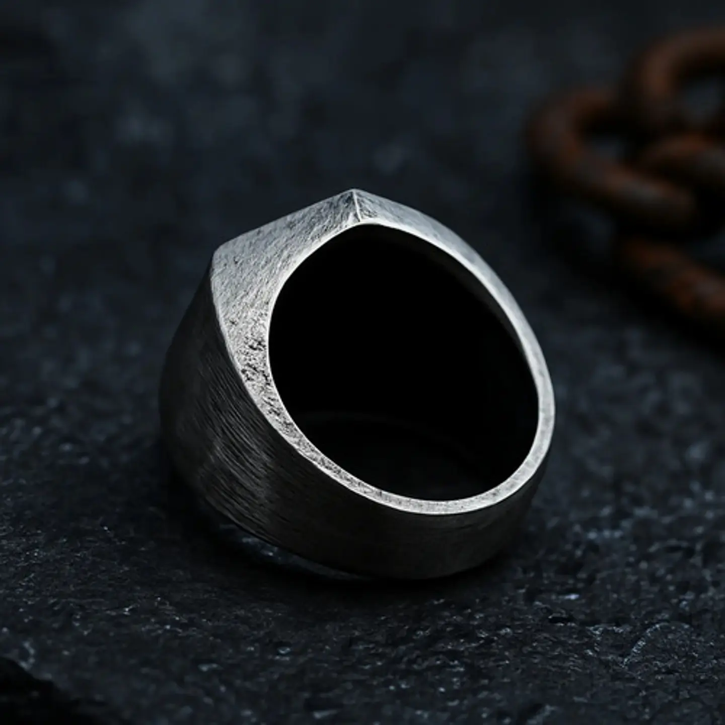 Anillo Hombre Hexagonal Geométrico Polaco Color Plata Acero 4
