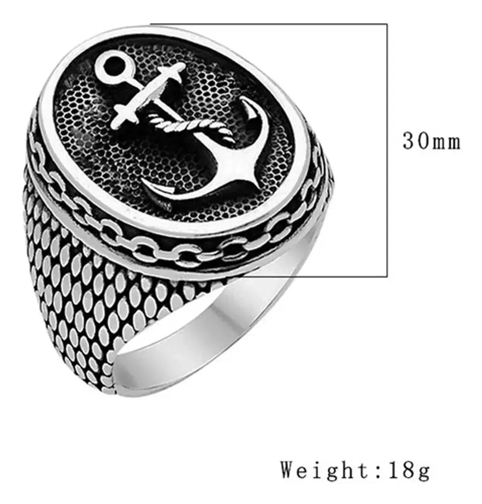 Anillo Militar Ancla Color Plata Acero Inoxidable Hombre 2