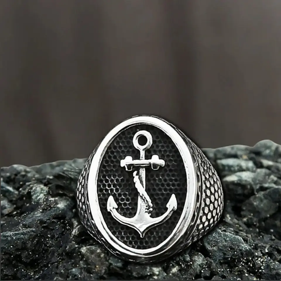 Anillo Militar Ancla Color Plata Acero Inoxidable Hombre 3