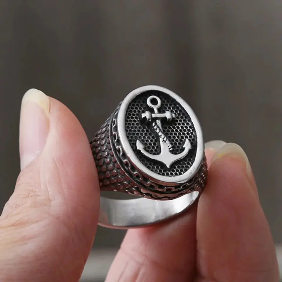 Anillo Militar Ancla Color Plata Acero Inoxidable Hombre 7