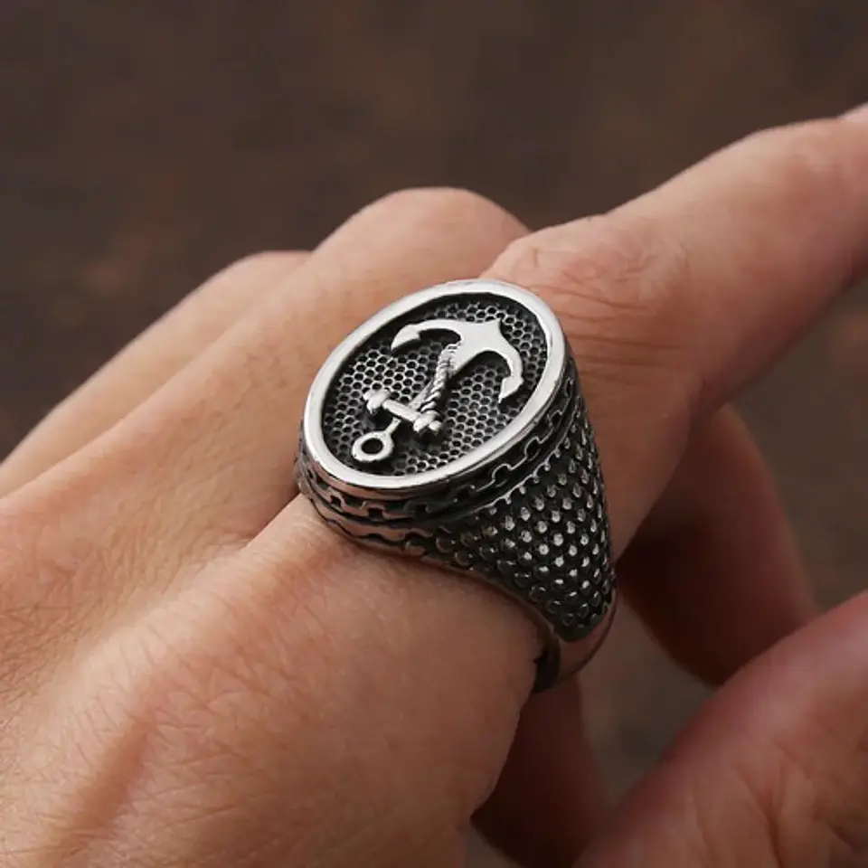 Anillo Militar Ancla Color Plata Acero Inoxidable Hombre 8