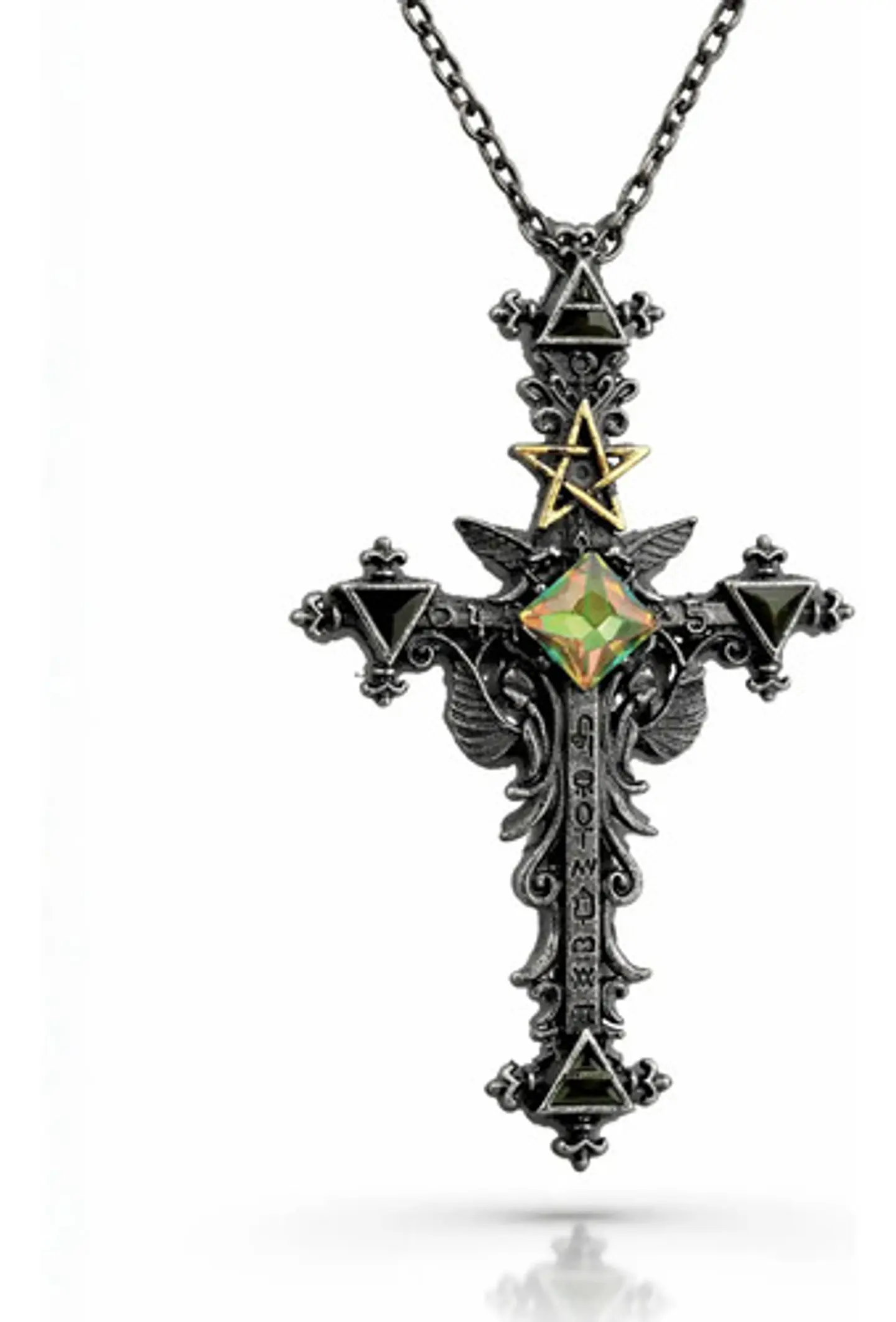 Collar Cruz Pentagrama Gótico Cristal Cz Para Hombre Mujer  1