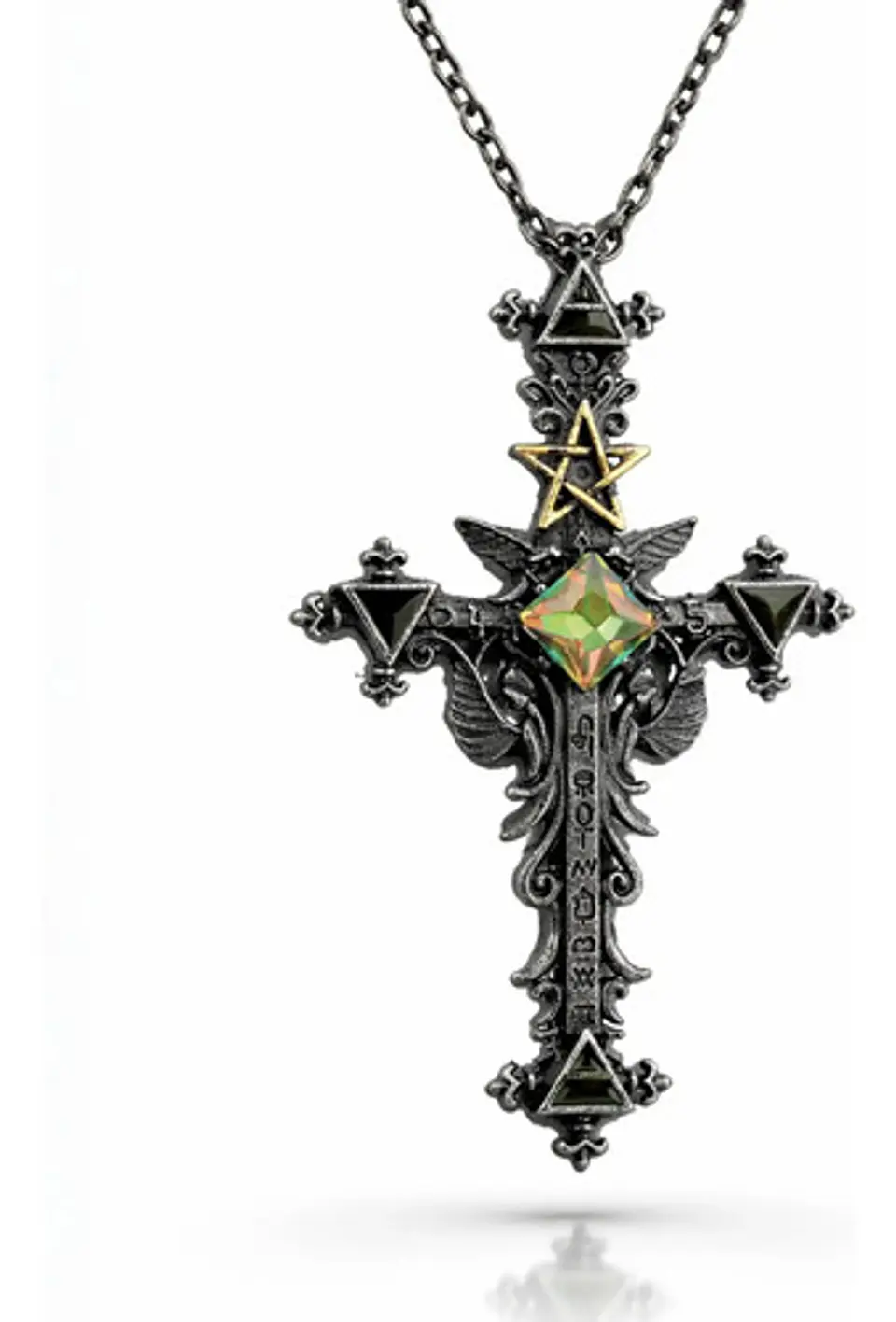 Collar Cruz Pentagrama Gótico Cristal Cz Para Hombre Mujer  1