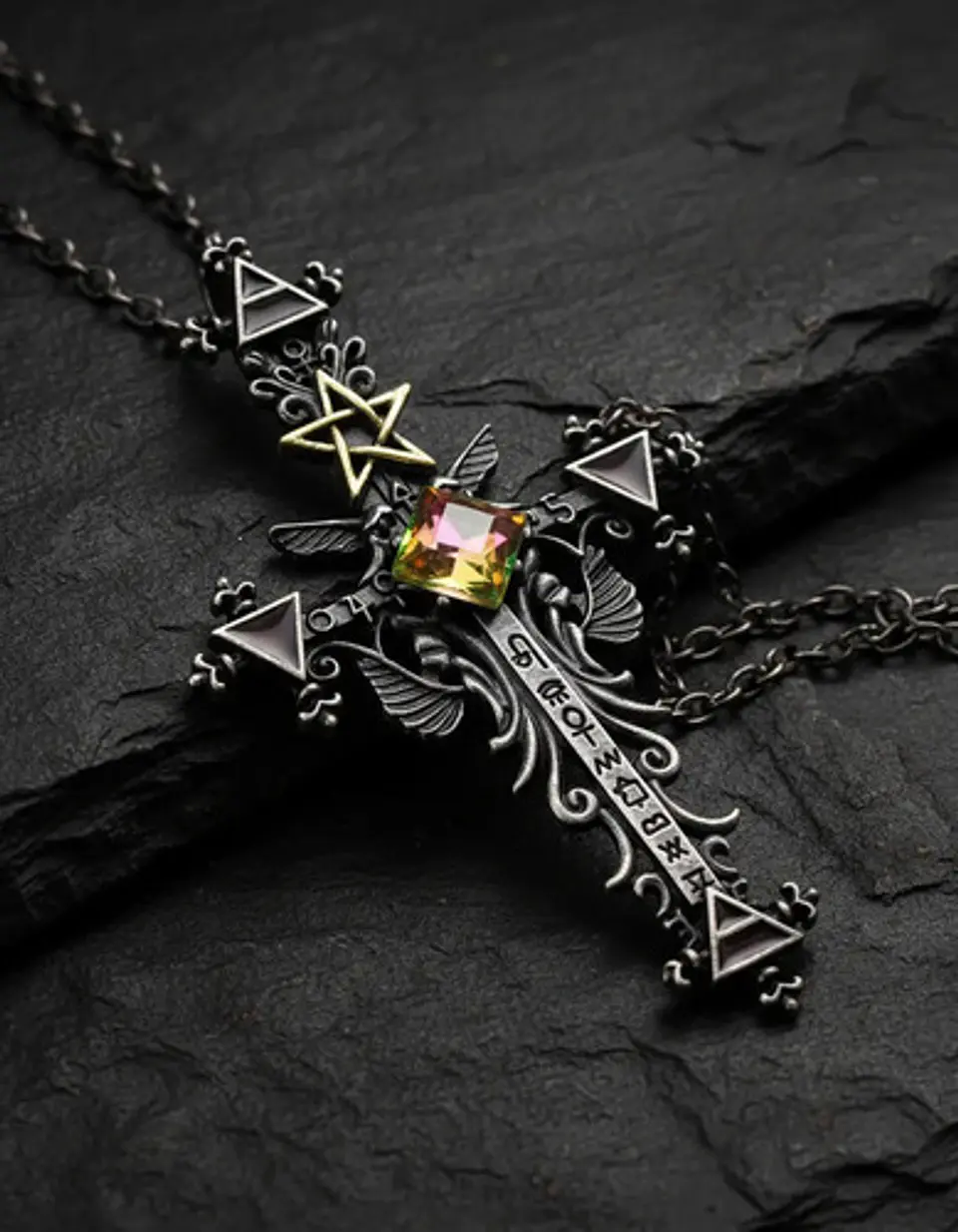 Collar Cruz Pentagrama Gótico Cristal Cz Para Hombre Mujer  4