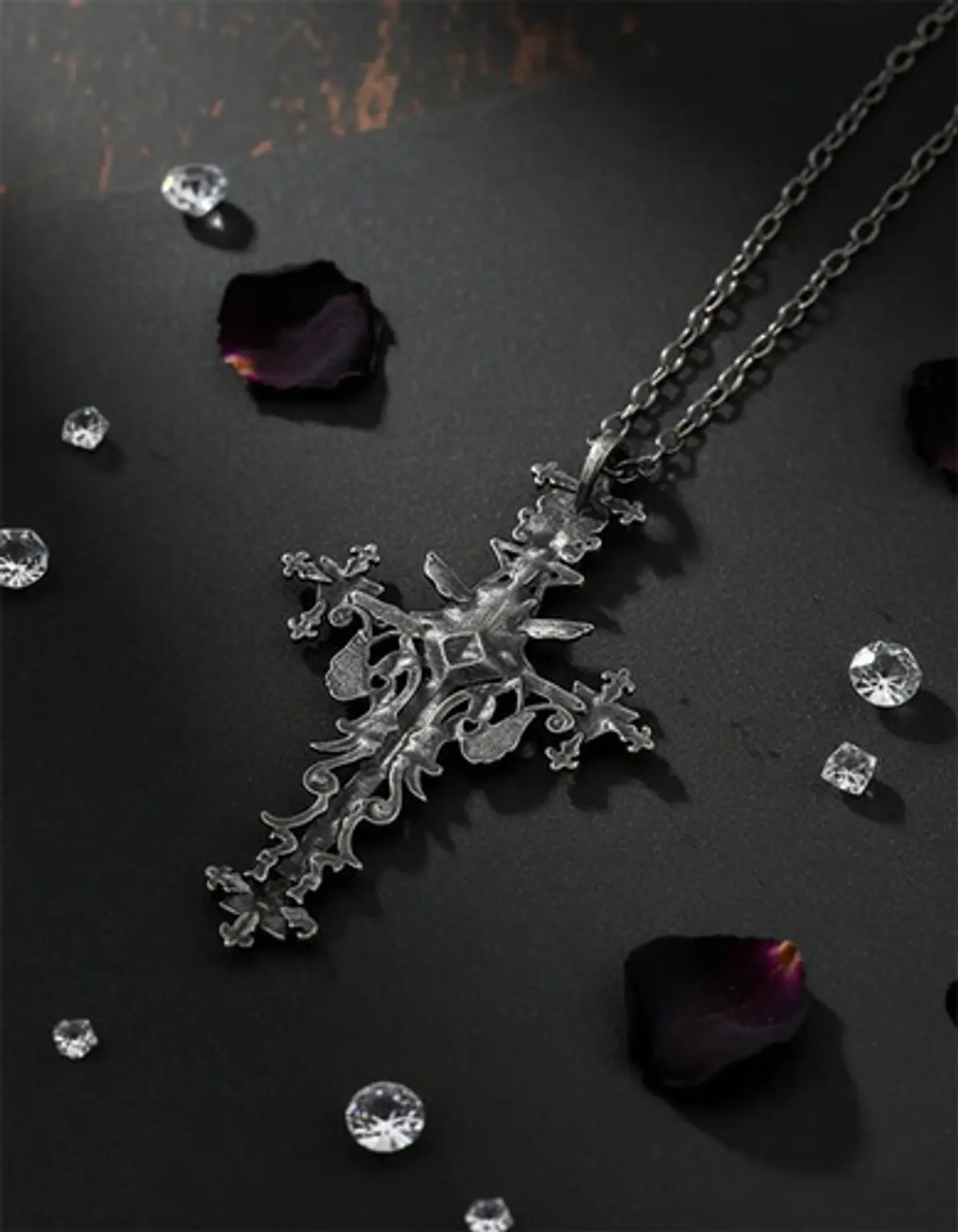 Collar Cruz Pentagrama Gótico Cristal Cz Para Hombre Mujer  7