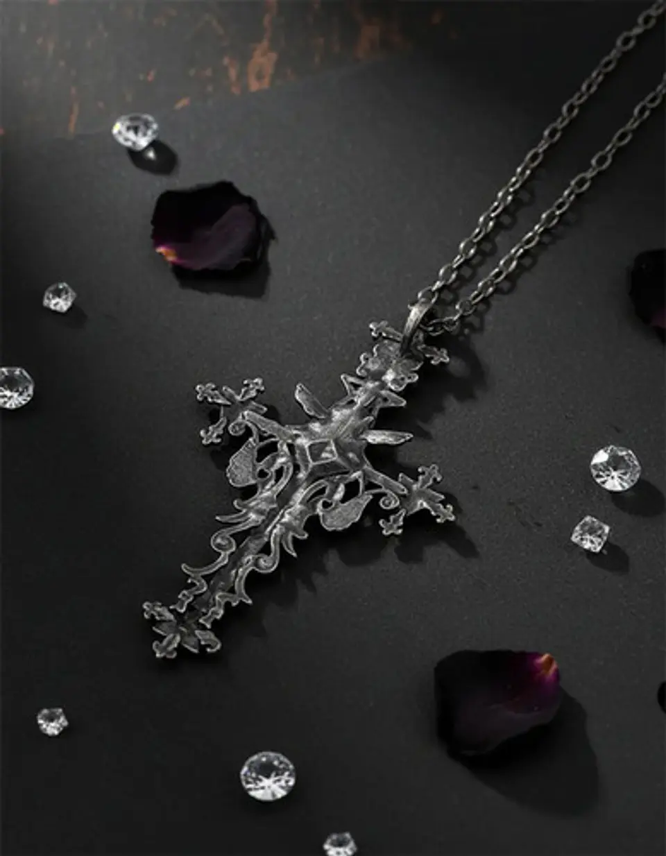 Collar Cruz Pentagrama Gótico Cristal Cz Para Hombre Mujer  7