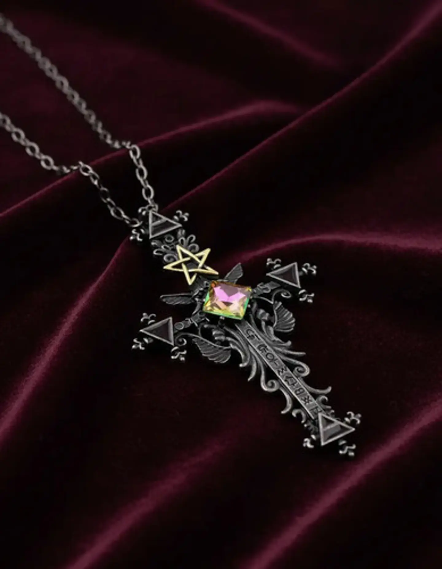 Collar Cruz Pentagrama Gótico Cristal Cz Para Hombre Mujer  8