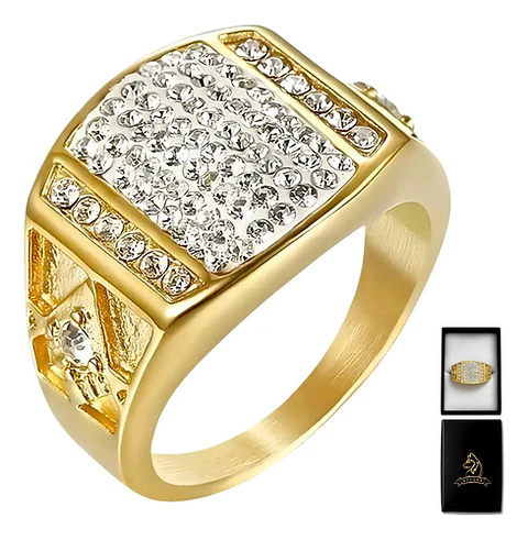 Anillo Argolla Mason Masoneria Piedras Cz Color Oro Hombre