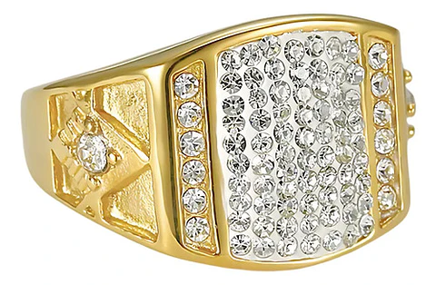 Anillo Argolla Mason Masoneria Piedras Cz Color Oro Hombre