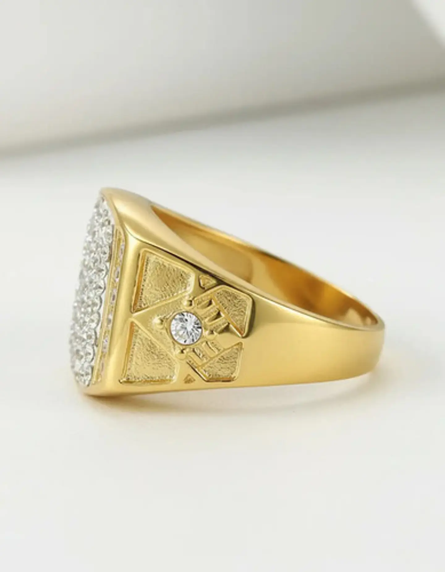 Anillo Argolla Mason Masoneria Piedras Cz Color Oro Hombre 5