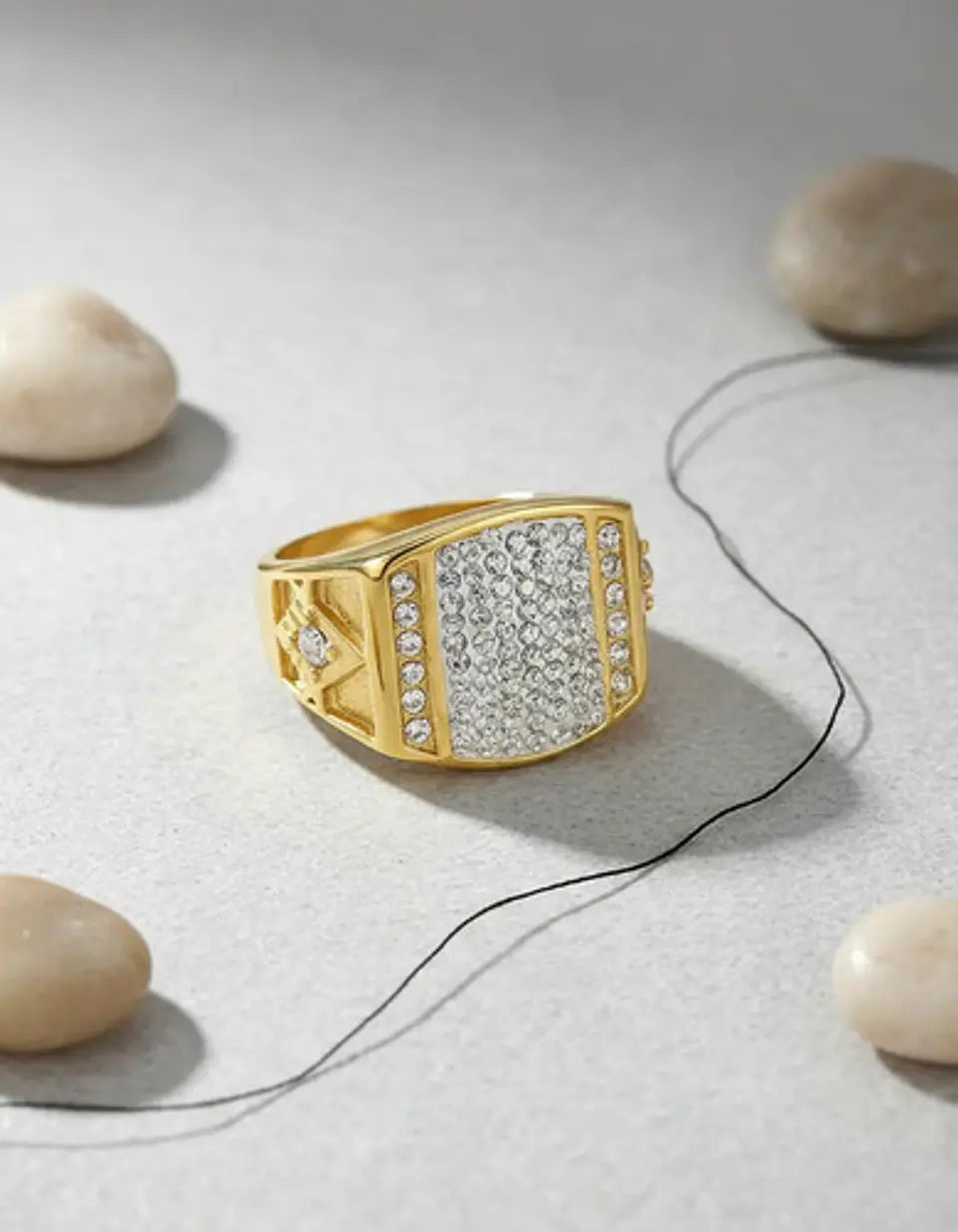 Anillo Argolla Mason Masoneria Piedras Cz Color Oro Hombre 7