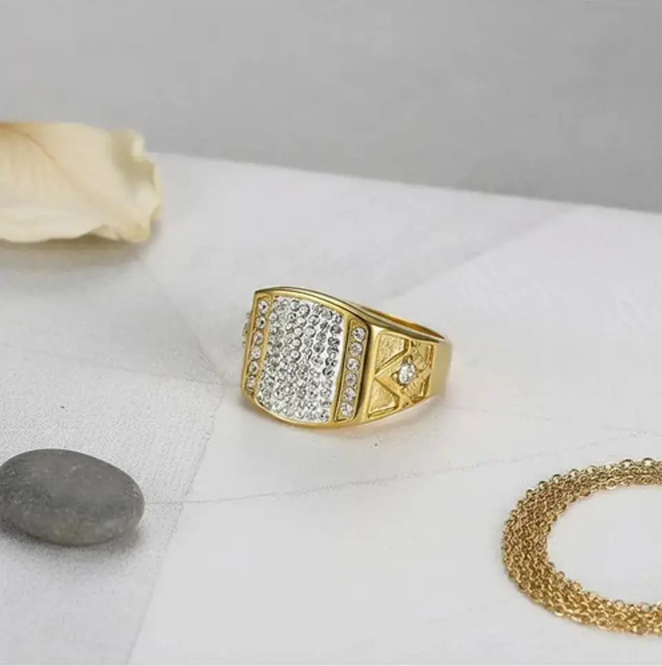 Anillo Argolla Mason Masoneria Piedras Cz Color Oro Hombre 8
