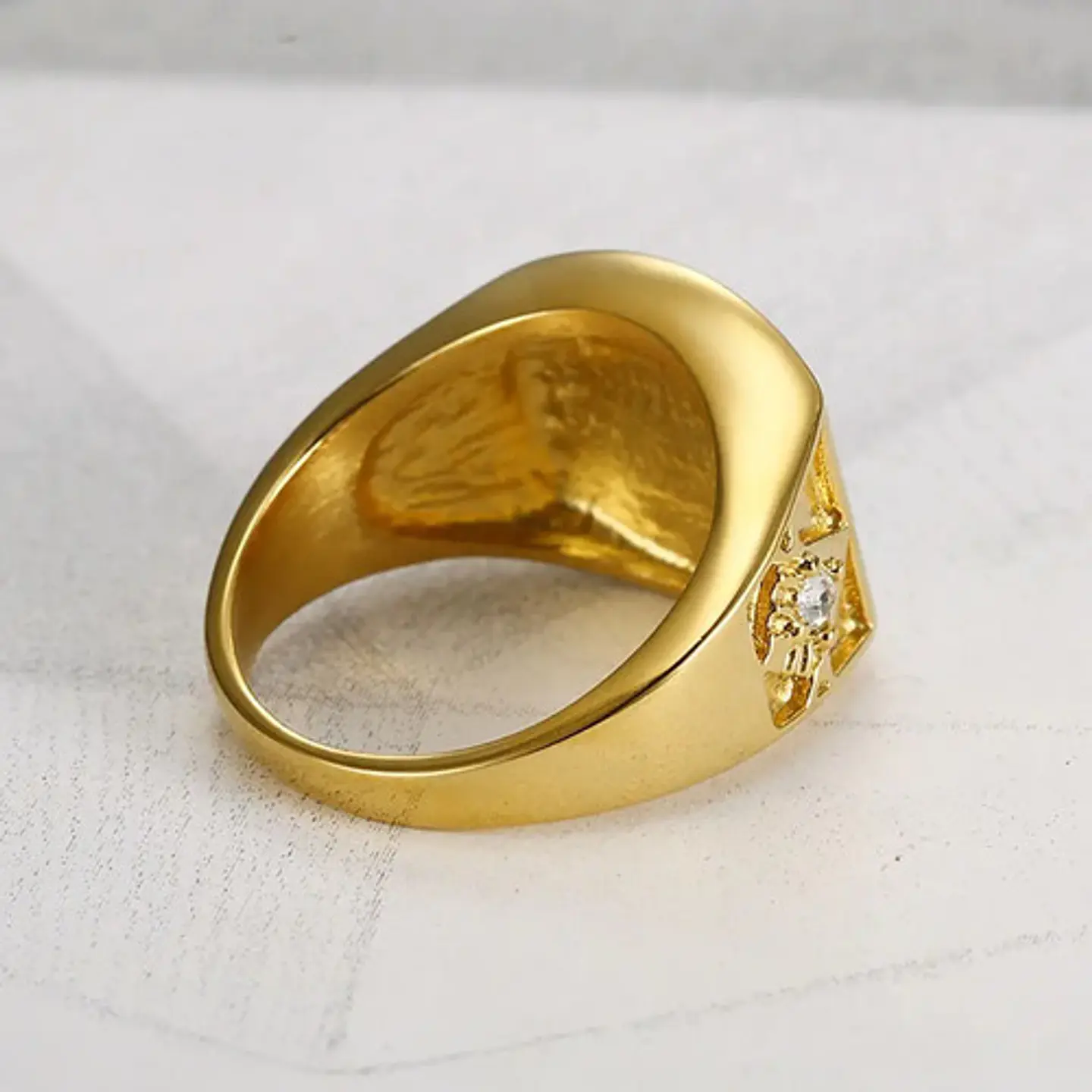 Anillo Argolla Mason Masoneria Piedras Cz Color Oro Hombre 9