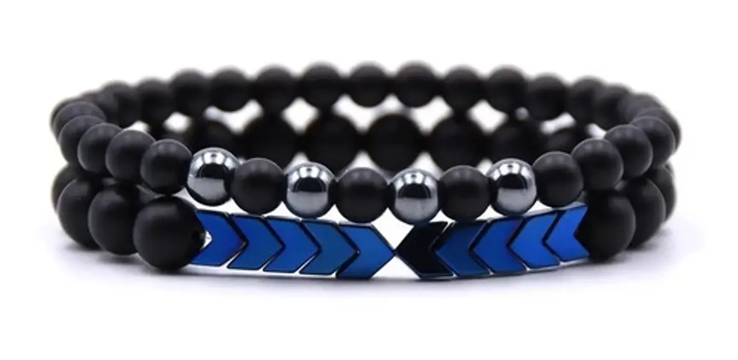 Manilla Pulsera Piedras Naturales Macramé Azul,dorado Hombre 1