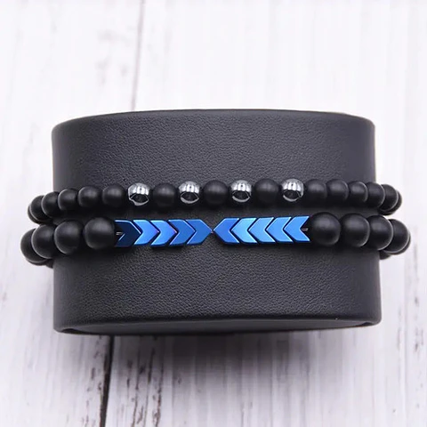 Manilla Pulsera Piedras Naturales Macramé Azul,dorado Hombre