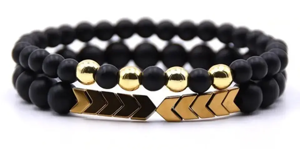 Manilla Pulsera Piedras Naturales Macramé Azul,dorado Hombre 3
