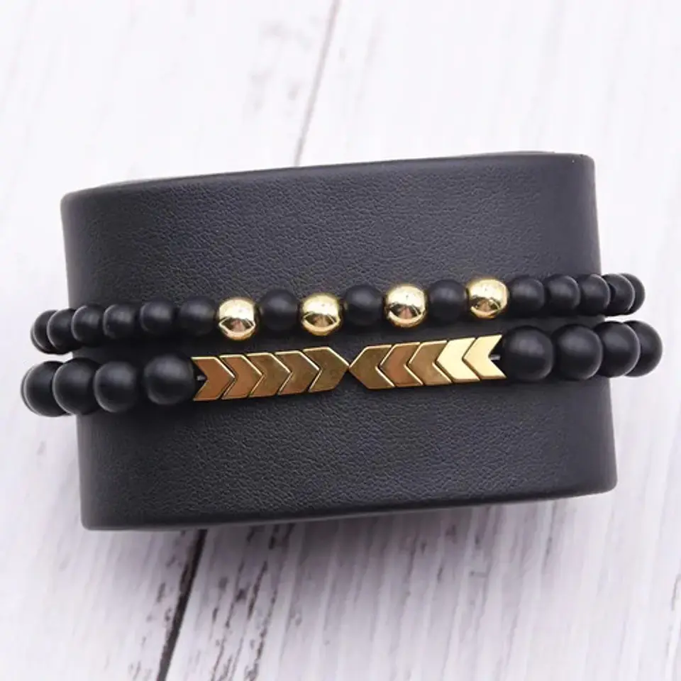 Manilla Pulsera Piedras Naturales Macramé Azul,dorado Hombre 4