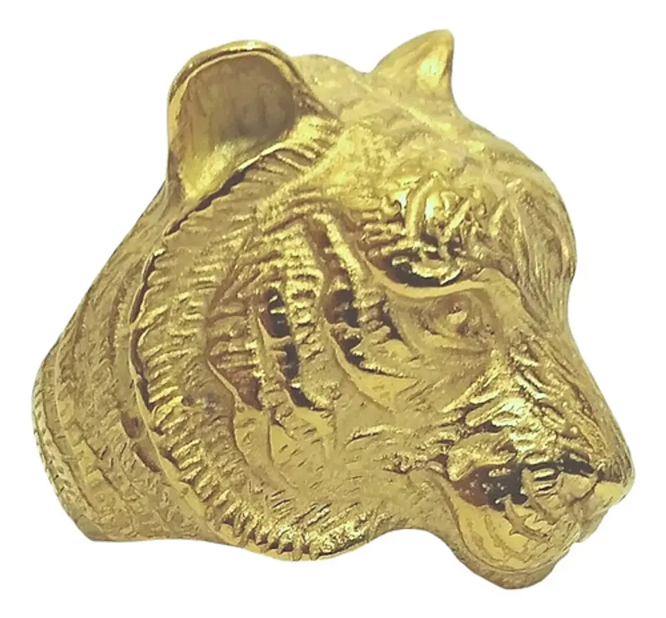 Anillo Argolla Acero Inoxidable Tigre Color Oro Biker Hombre 2