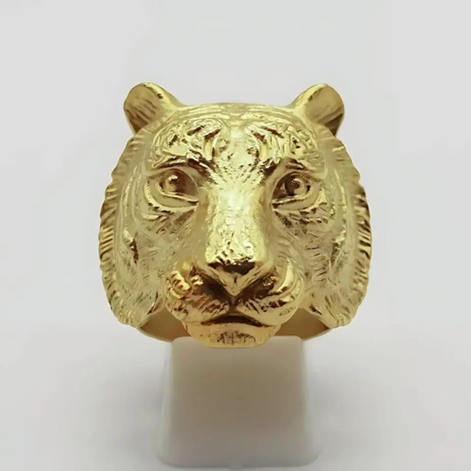 Anillo Argolla Acero Inoxidable Tigre Color Oro Biker Hombre 6