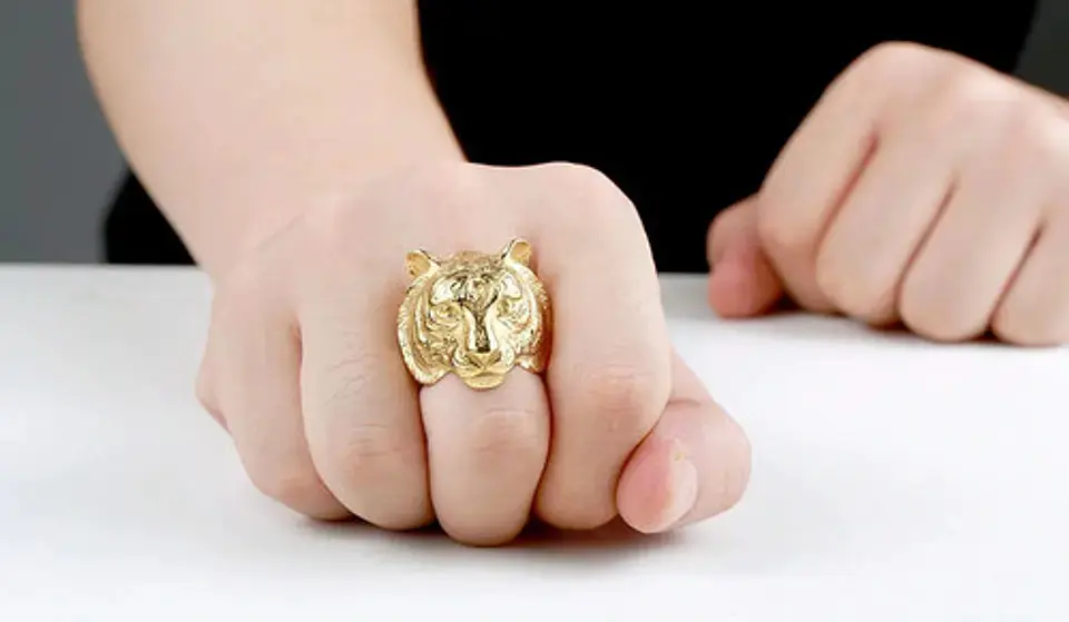 Anillo Argolla Acero Inoxidable Tigre Color Oro Biker Hombre 9