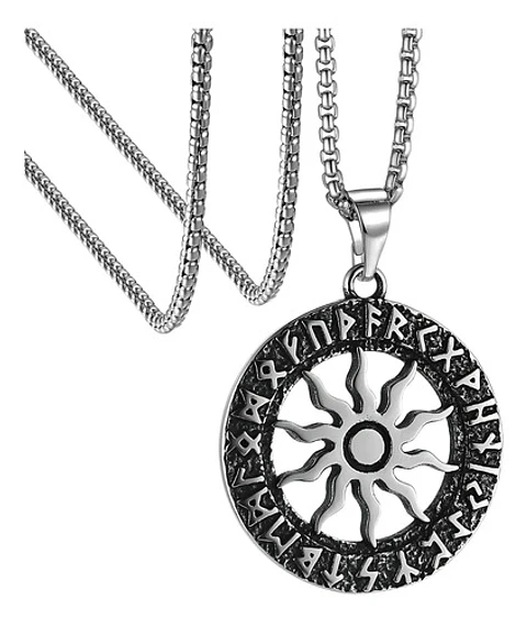 Collar Para Hombres Y Mujeres Dije Vikingo Sol Nórdico Runas