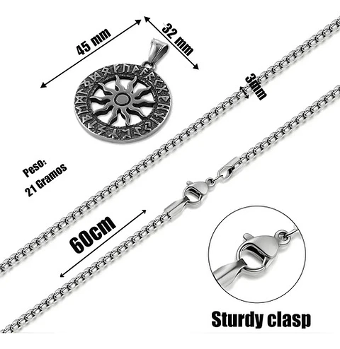Collar Para Hombres Y Mujeres Dije Vikingo Sol Nórdico Runas