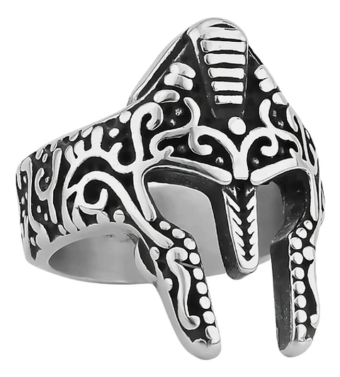 Anillo Color Plata Casco Gladiador Acero Inoxidable Hombre