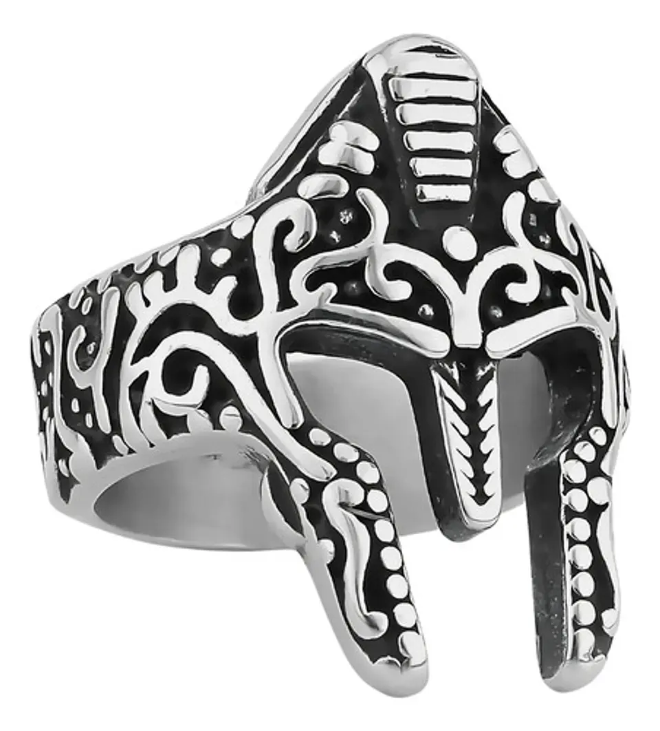 Anillo Color Plata Casco Gladiador Acero Inoxidable Hombre 1