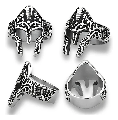 Anillo Color Plata Casco Gladiador Acero Inoxidable Hombre
