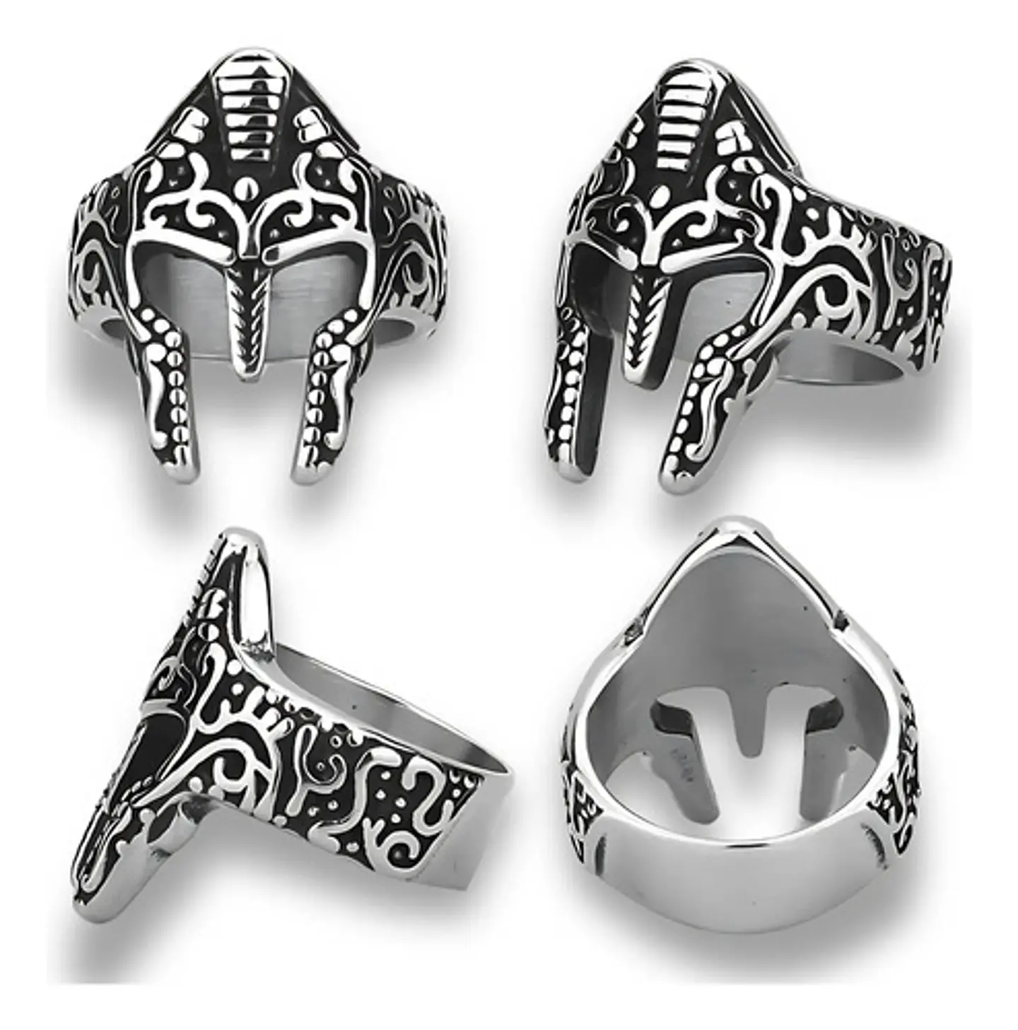 Anillo Color Plata Casco Gladiador Acero Inoxidable Hombre 2