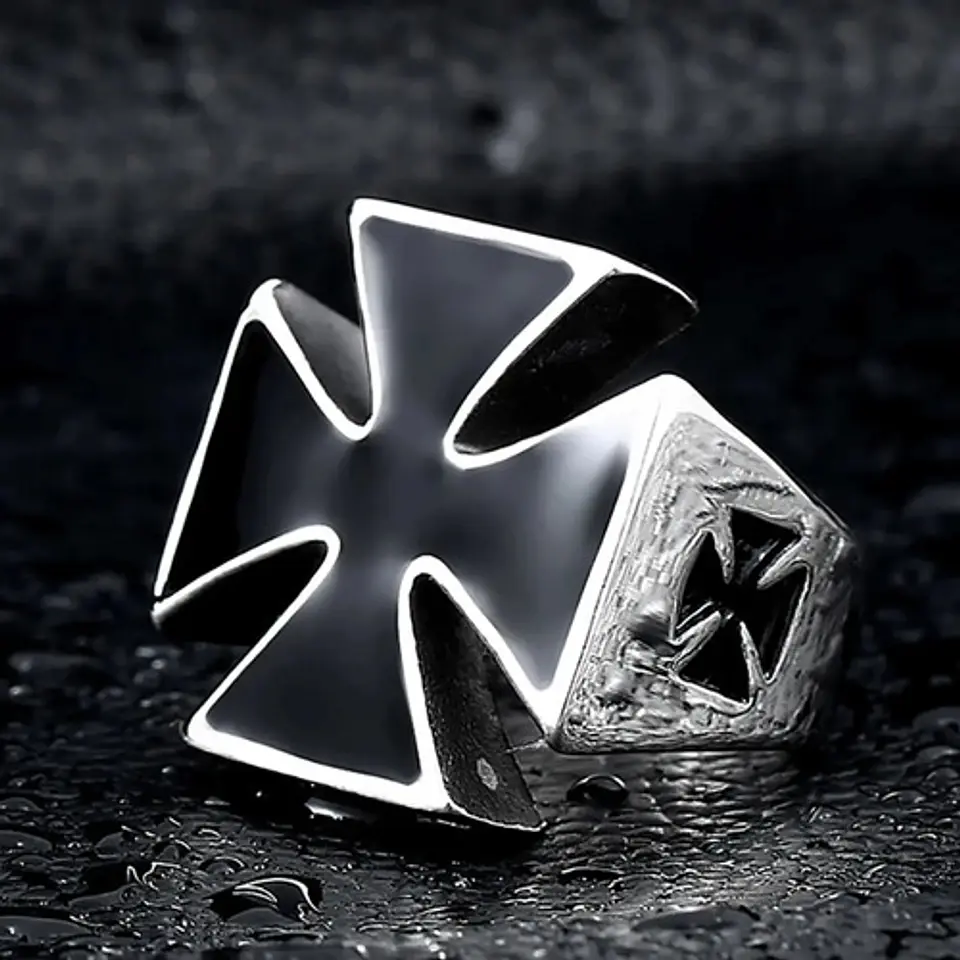 Anillo Acero Argolla Inoxidable Cruz Polaca Hierro Hombre 4