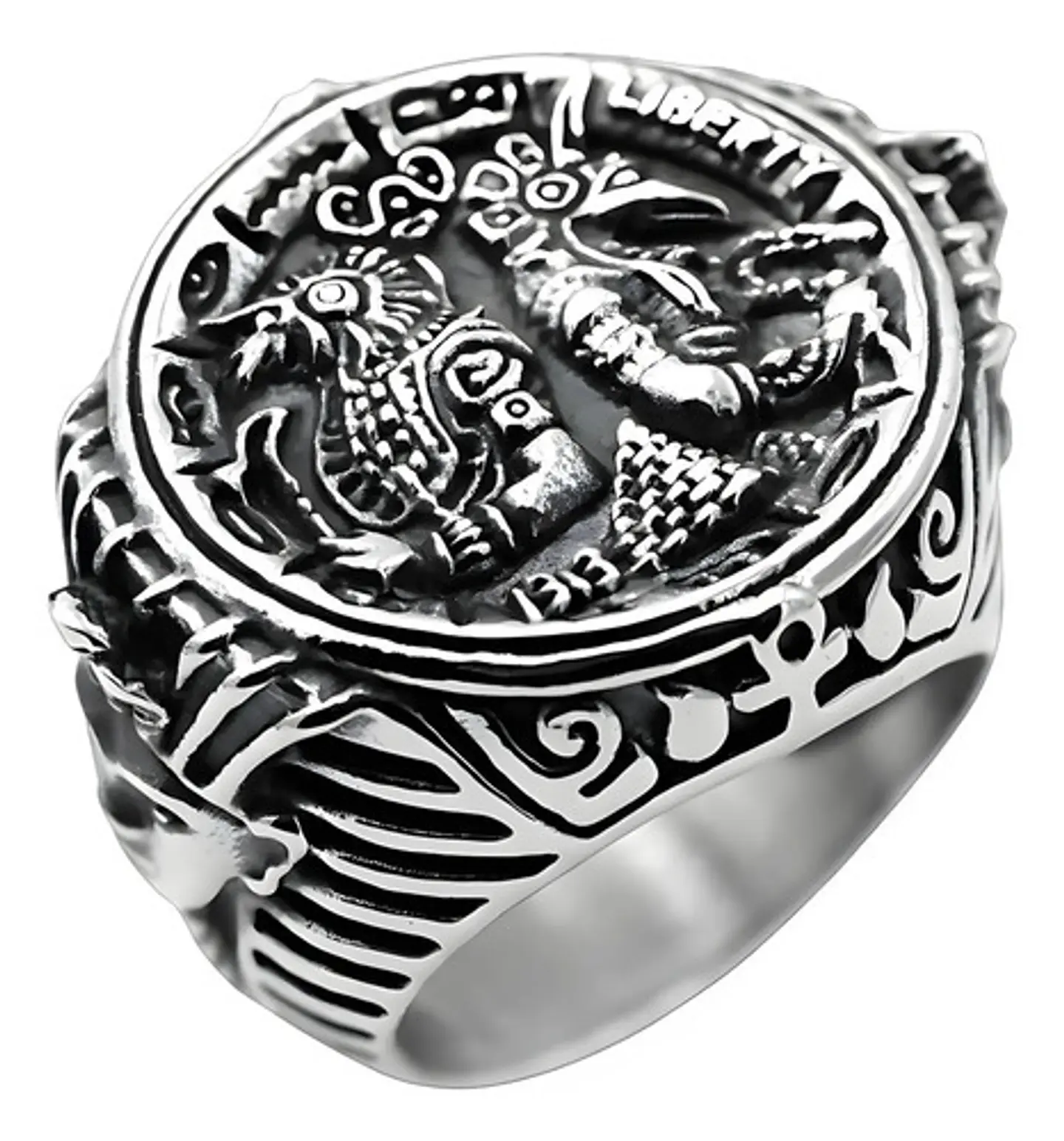 Anillo Acero Inoxidable Dios Anubis Faraón Pirámide Hombre 1