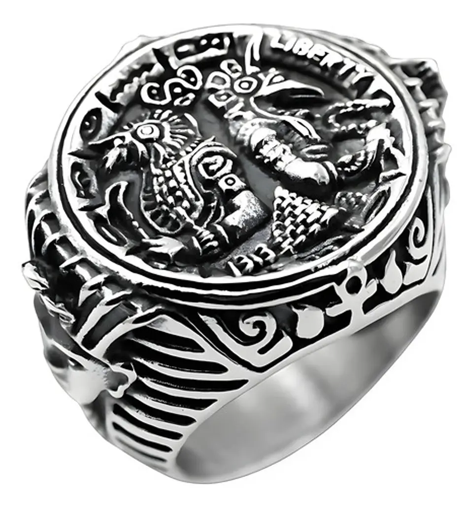Anillo Acero Inoxidable Dios Anubis Faraón Pirámide Hombre 1