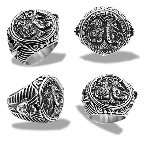 Anillo Acero Inoxidable Dios Anubis Faraón Pirámide Hombre