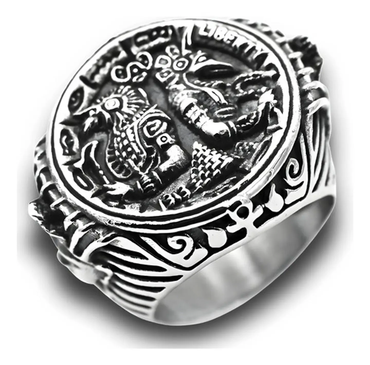 Anillo Acero Inoxidable Dios Anubis Faraón Pirámide Hombre 3