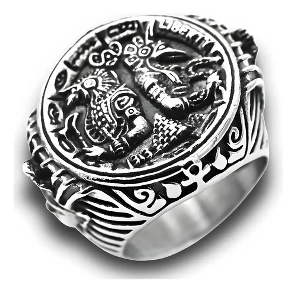 Anillo Acero Inoxidable Dios Anubis Faraón Pirámide Hombre 3