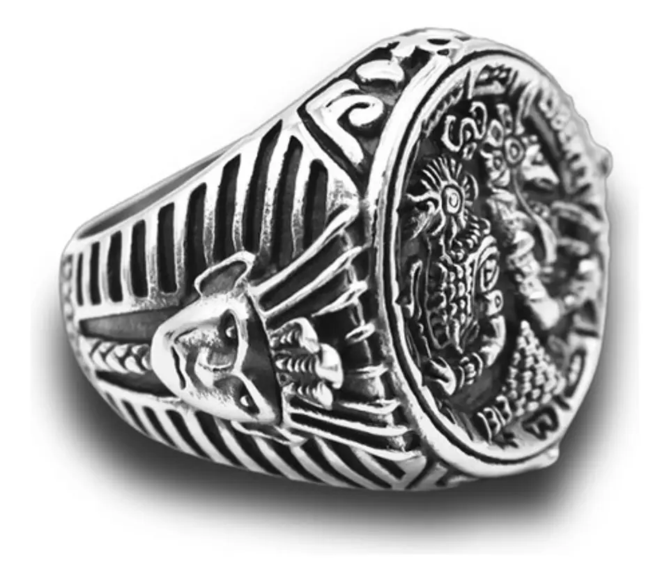 Anillo Acero Inoxidable Dios Anubis Faraón Pirámide Hombre 6