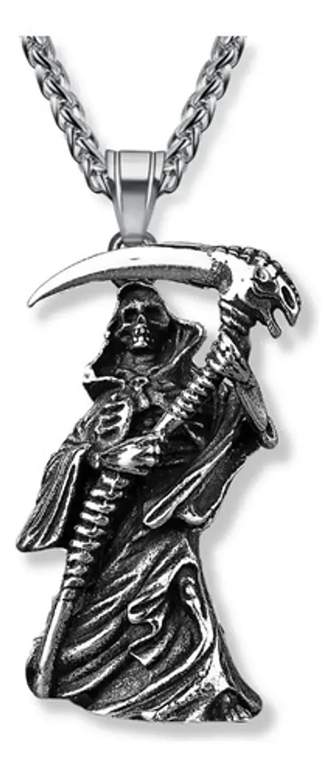 Collar Acero Inoxidable La Muerte Parca Cráneo Skull Hombre