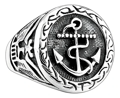 Anillo Acero Inoxidable Ancla Militar U.s Color Plata Hombre