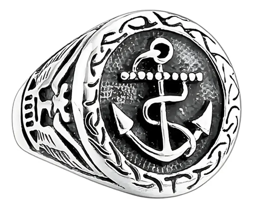 Anillo Acero Inoxidable Ancla Militar U.s Color Plata Hombre 1