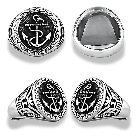 Anillo Acero Inoxidable Ancla Militar U.s Color Plata Hombre