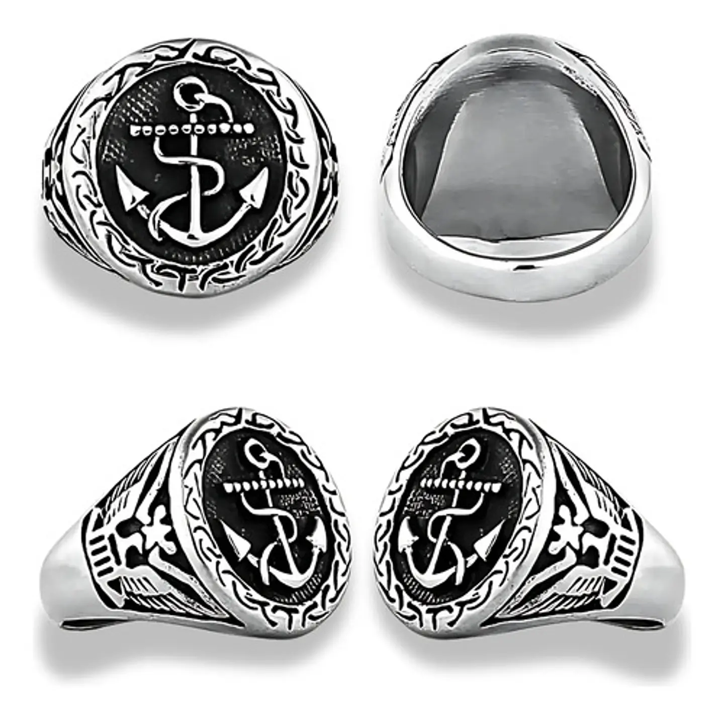 Anillo Acero Inoxidable Ancla Militar U.s Color Plata Hombre 2